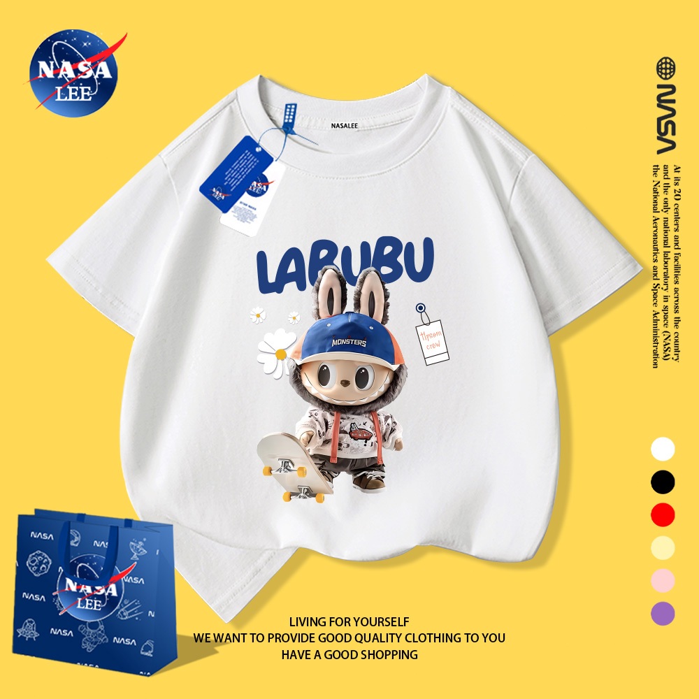 NASA áo thun trẻ em trai tay ngắn, họa tiết LABUBU, chất liệu mềm mại, có thể mặc trong hoặc ngoài
