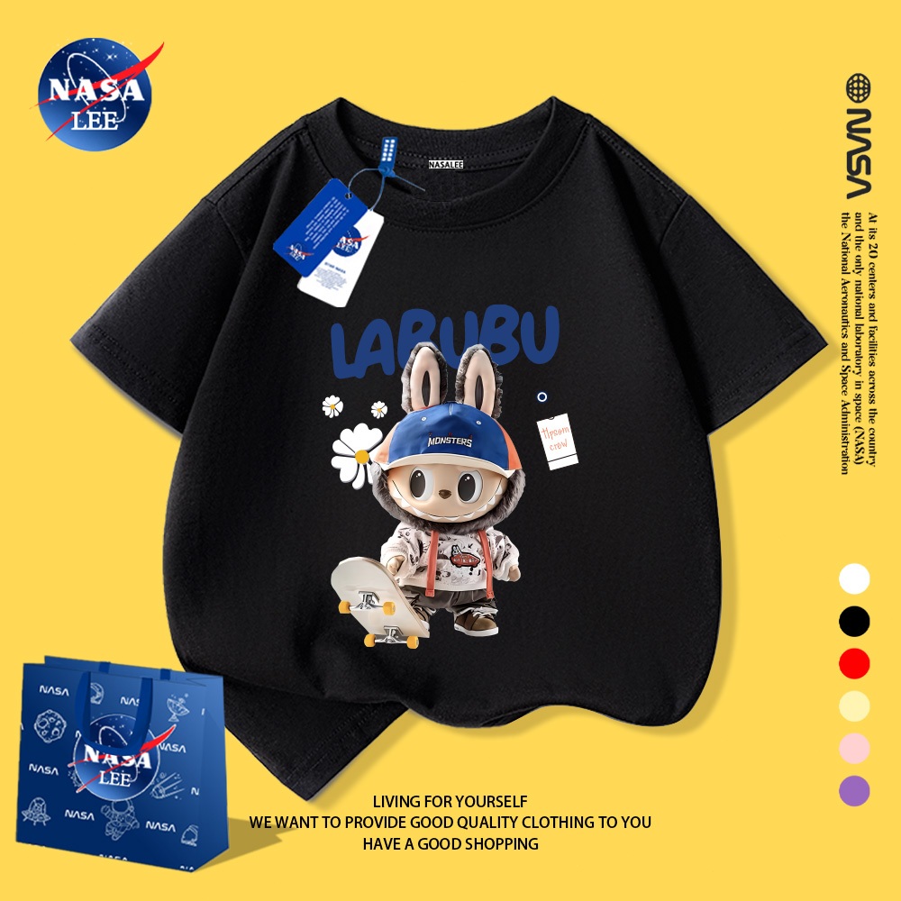 NASA áo thun trẻ em trai tay ngắn, họa tiết LABUBU, chất liệu mềm mại, có thể mặc trong hoặc ngoài