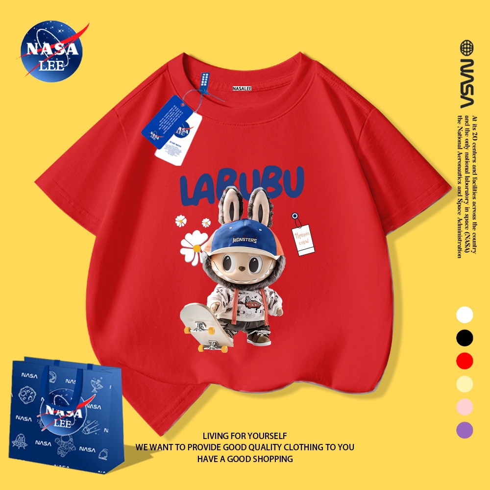 NASA áo thun trẻ em trai tay ngắn, họa tiết LABUBU, chất liệu mềm mại, có thể mặc trong hoặc ngoài
