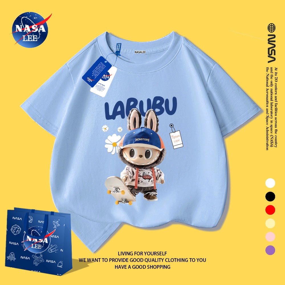 NASA áo thun trẻ em trai tay ngắn, họa tiết LABUBU, chất liệu mềm mại, có thể mặc trong hoặc ngoài