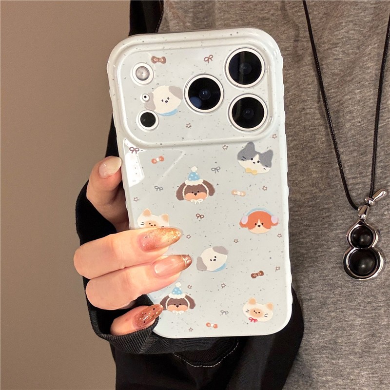 IPhone 17 Pro Max 16 pro max Đầu mèo và đầu chó họa tiết vỏ điện thoại chất liệu TPU