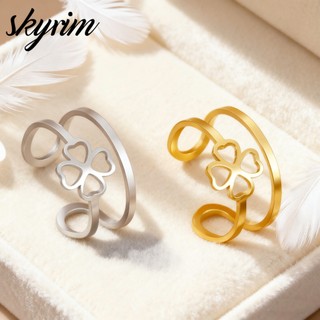 Skyrim Charm Nhẫn Thanh Lịch Bốn Lá Cỏ Ba Lá Thiết Kế Rỗng Trang Sức Thời Trang Mở Nhẫn Cho Nữ