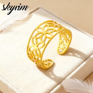 Skyrim Rỗng Hoa Nhẫn Mở Có Thể Điều Chỉnh Cặp Đôi Nhẫn Titan Thép Không Gỉ Nhẫn Trang Sức