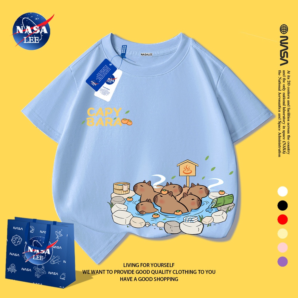 NASA áo thun trẻ em 2025, cotton, kiểu Hàn Quốc, in hình Capybara, thời trang cho bé trai