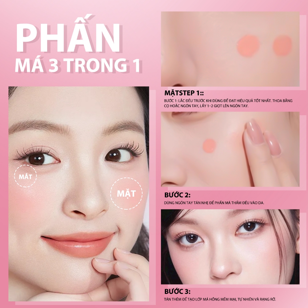 【Combo 299k】SKYKO Má Hồng Blush Dưỡng ẩm Phấn Má Hồng Dạng Lỏng 7 Màu