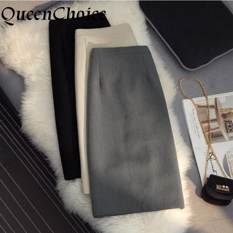 Phụ Nữ Văn Phòng Làm Việc Chắc Chắn Váy Bút Chì Màu Đen Nữ OL Thường Ngày Chia Bodycon Midi Váy