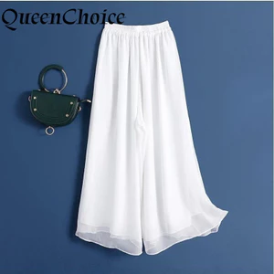Quần Cullotes Voan Ống Rộng Cho Nữ, Cao Cấp Màu Trắng