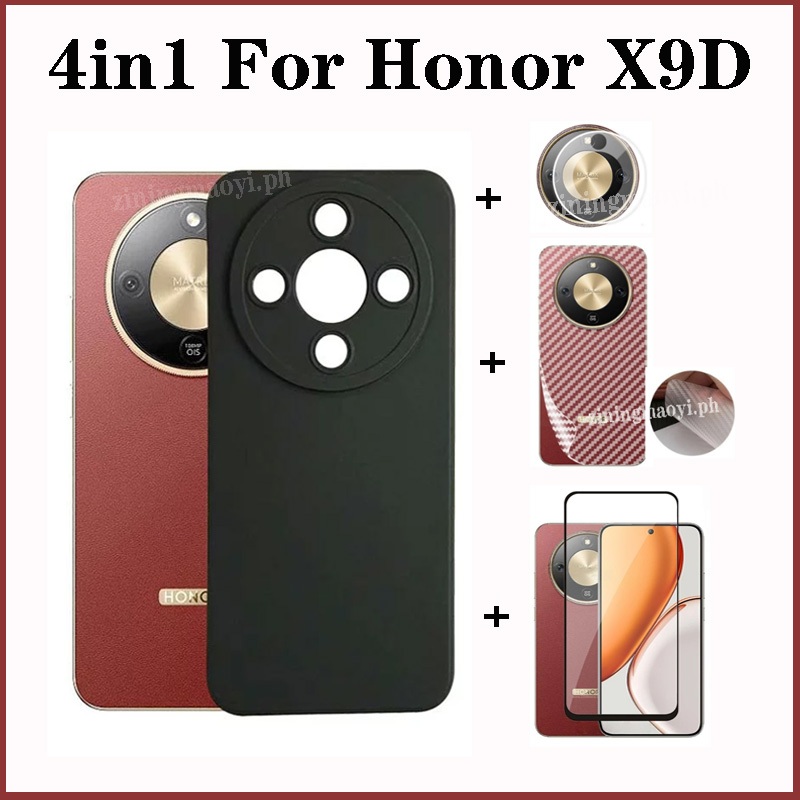 4in1 cho Silicone Soft Cover Honor X9D, X7D, X8C, X8A, X7C, X6B, X6A Ốp điện thoại chống sốc mờ và kính cường lực bảo vệ màn hình và phim ống kính và phim mặt sau