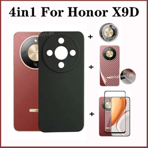 4in1 cho Silicone Soft Cover Honor X9D, X7D, X8C, X8A, X7C, X6B, X6A Ốp điện thoại chống sốc mờ và kính cường lực bảo vệ màn hình và phim ống kính và phim mặt sau
