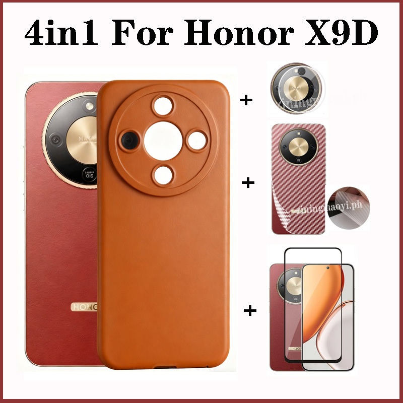 4in1 cho Silicone Soft Cover Honor X9D, X7D, X8C, X8A, X7C, X6B, X6A Ốp điện thoại chống sốc mờ và kính cường lực bảo vệ màn hình và phim ống kính và phim mặt sau