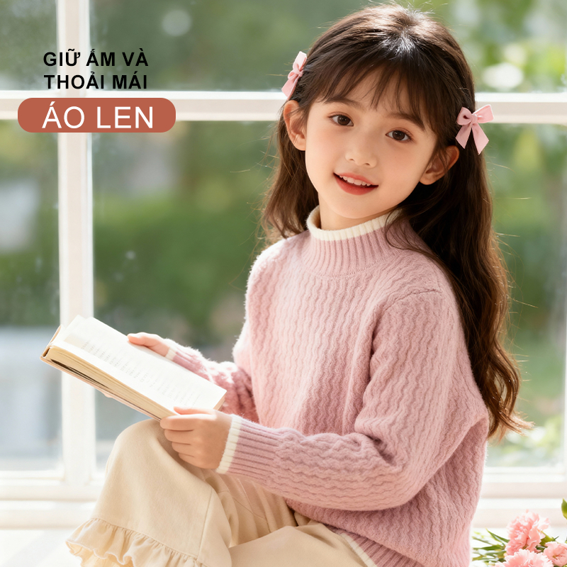 W.G.Q Áo len  bé gái , màu trơn phong cách mùa thu đông mềm mại thoải mái, nhiều màu có sẵn