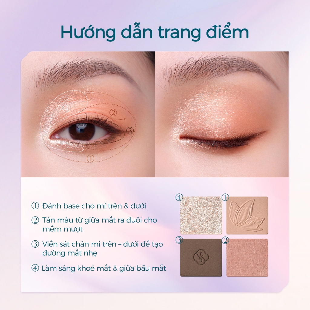 Florasis (Hoa Tây Tử) Bảng phấn mắt 4 màu Butterfly Glitter Quad – Mịn mượt, dễ tán, giữ màu lâu