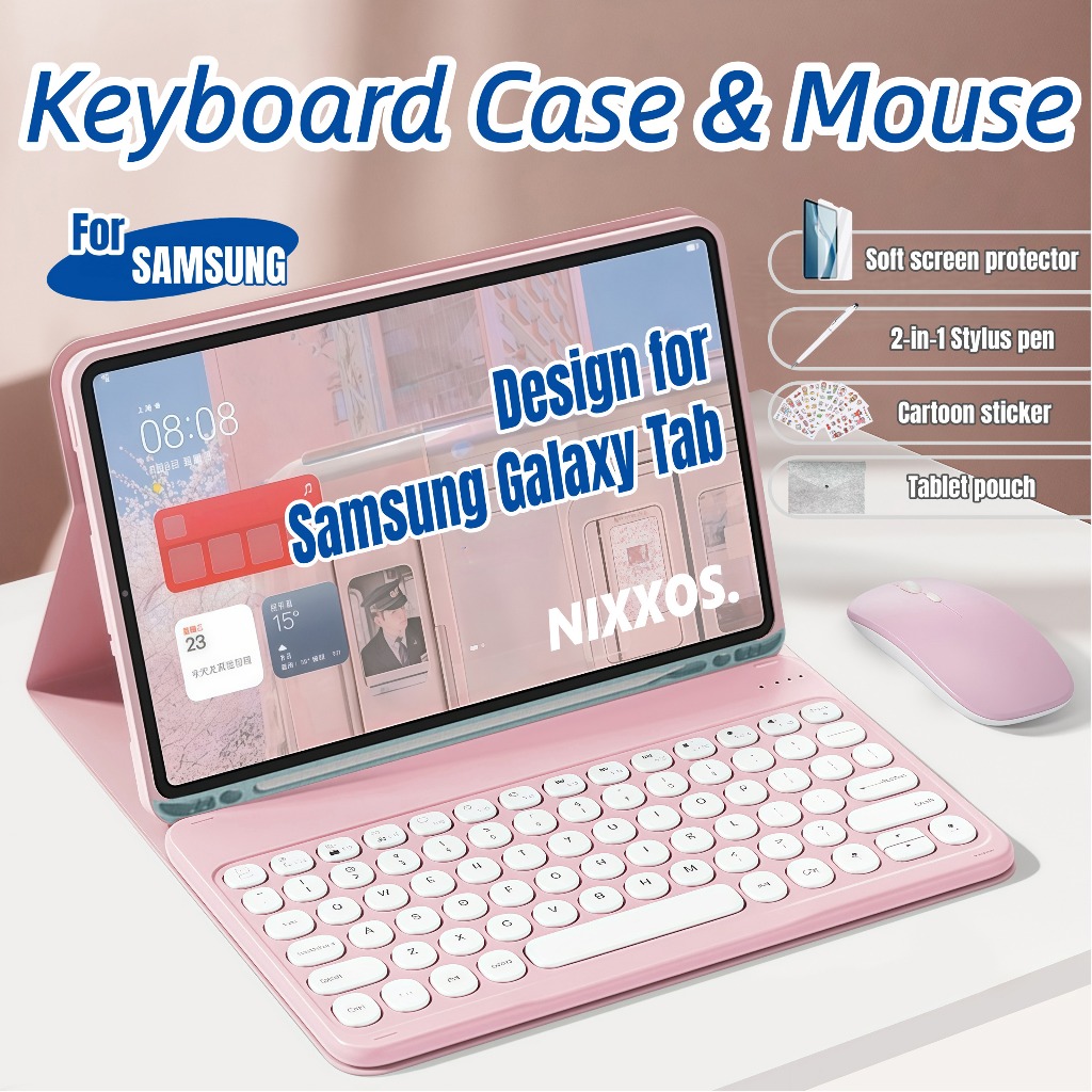 NIXXOS Dành Cho Samsung Galaxy Tab Bàn Phím Không Dây Bàn Phím Tròn Nắp Chìa Khóa Tích Hợp Khe Cắm Bút Vỏ Da Cho Samsung Galaxy S10 + S10Lite S9FE S11 S10 S9 S8 S7 S6 Lite A9 + A8