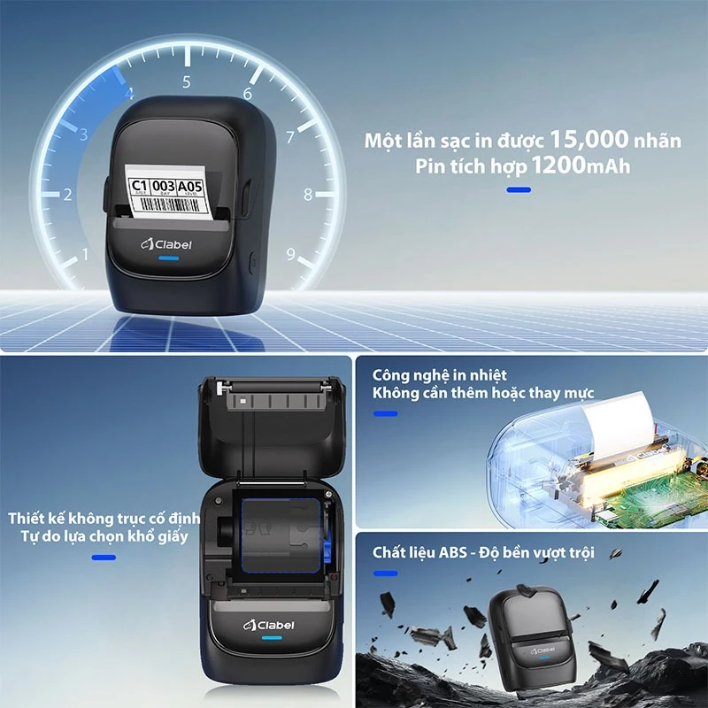 CLABEL 221B Máy in nhãn, Nhiệt, Hỗ trợ Bluetooth, tương thích với hệ thống Android / iOS / Windows