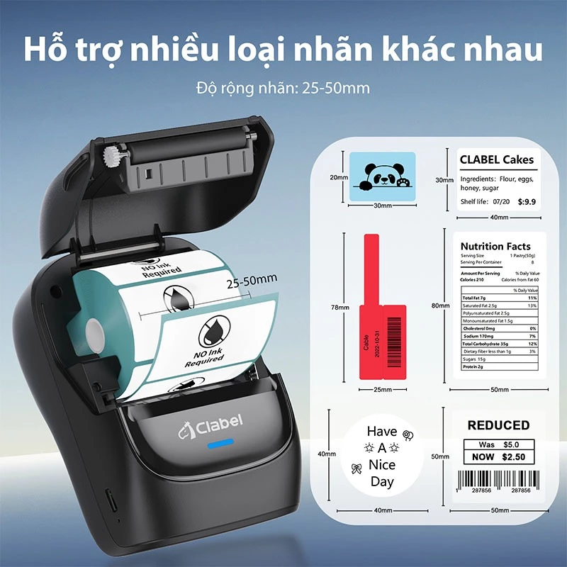 CLABEL 221B Máy in nhãn, Nhiệt, Hỗ trợ Bluetooth, tương thích với hệ thống Android / iOS / Windows