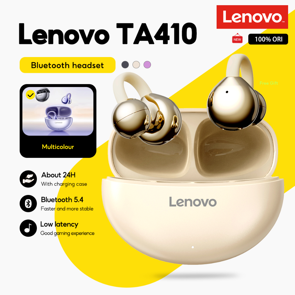 Tai nghe kẹp tai Lenovo TA410TWS | Bluetooth 5.4 Điều khiển cảm ứng Tuổi thọ pin dài có Mic
