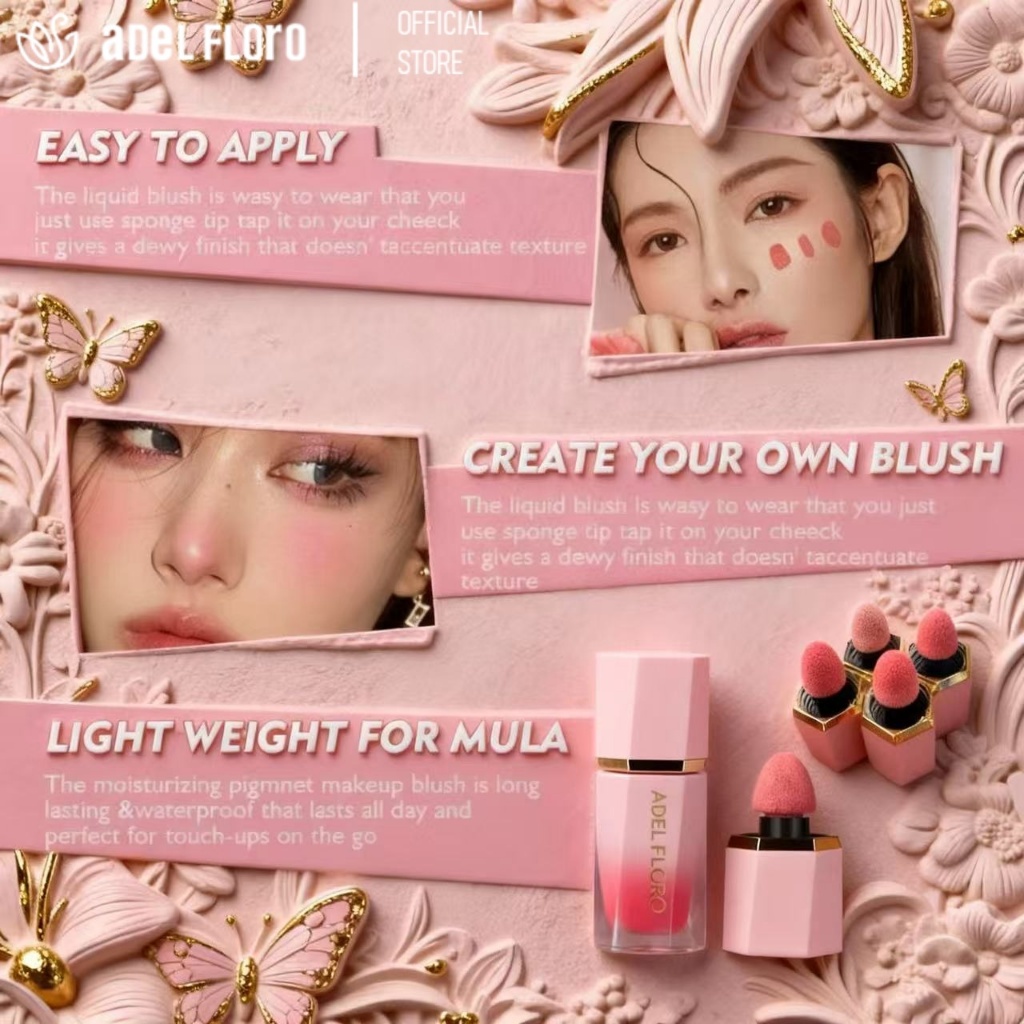 Son Nước Má Hồng Adel FluidBlush ⬢ - Chấm Má Môi Mắt, Lên Màu Tự Nhiên, Không Bết Dính, Giữ Màu 12H