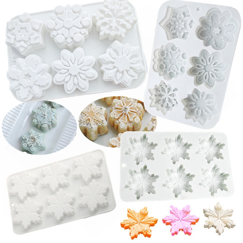 6 Khoang Bông Tuyết Mousse Bánh Khuôn Silicon Giáng Sinh DIY Khuôn Socola Bánh Nướng Trang Trí Dụng Cụ