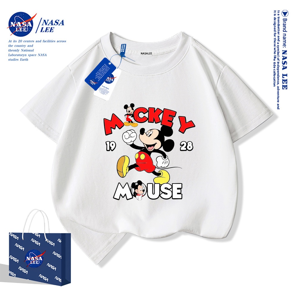 Bé Trai Tay Ngắn Cotton Nguyên Chất Áo Thun Trẻ Em Chuột Mickey Hoạt Hình Thiết Kế Cổ Tròn