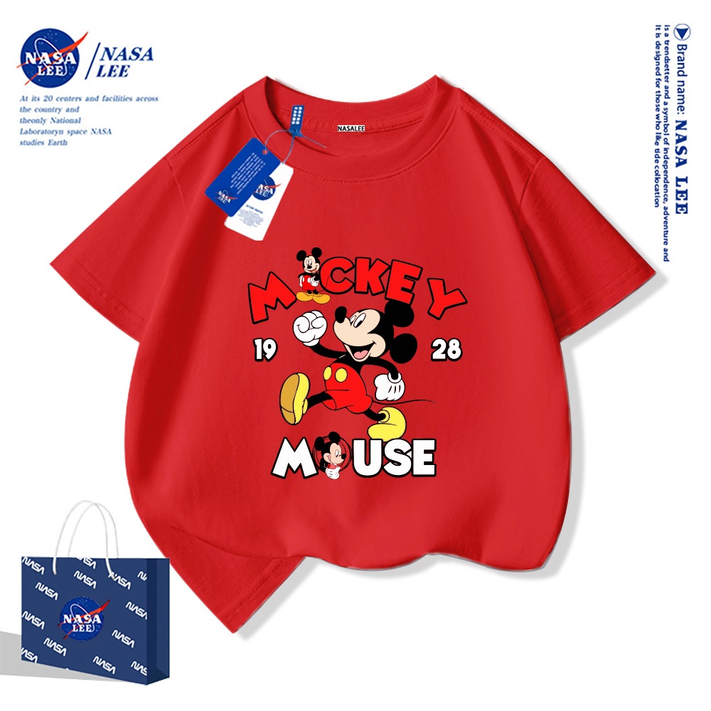 Bé Trai Tay Ngắn Cotton Nguyên Chất Áo Thun Trẻ Em Chuột Mickey Hoạt Hình Thiết Kế Cổ Tròn