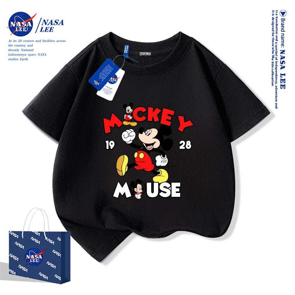 Bé Trai Tay Ngắn Cotton Nguyên Chất Áo Thun Trẻ Em Chuột Mickey Hoạt Hình Thiết Kế Cổ Tròn