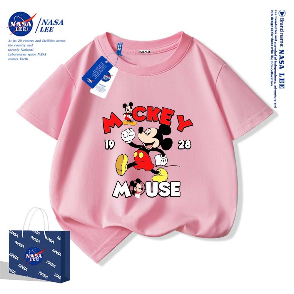 Bé Trai Tay Ngắn Cotton Nguyên Chất Áo Thun Trẻ Em Chuột Mickey Hoạt Hình Thiết Kế Cổ Tròn