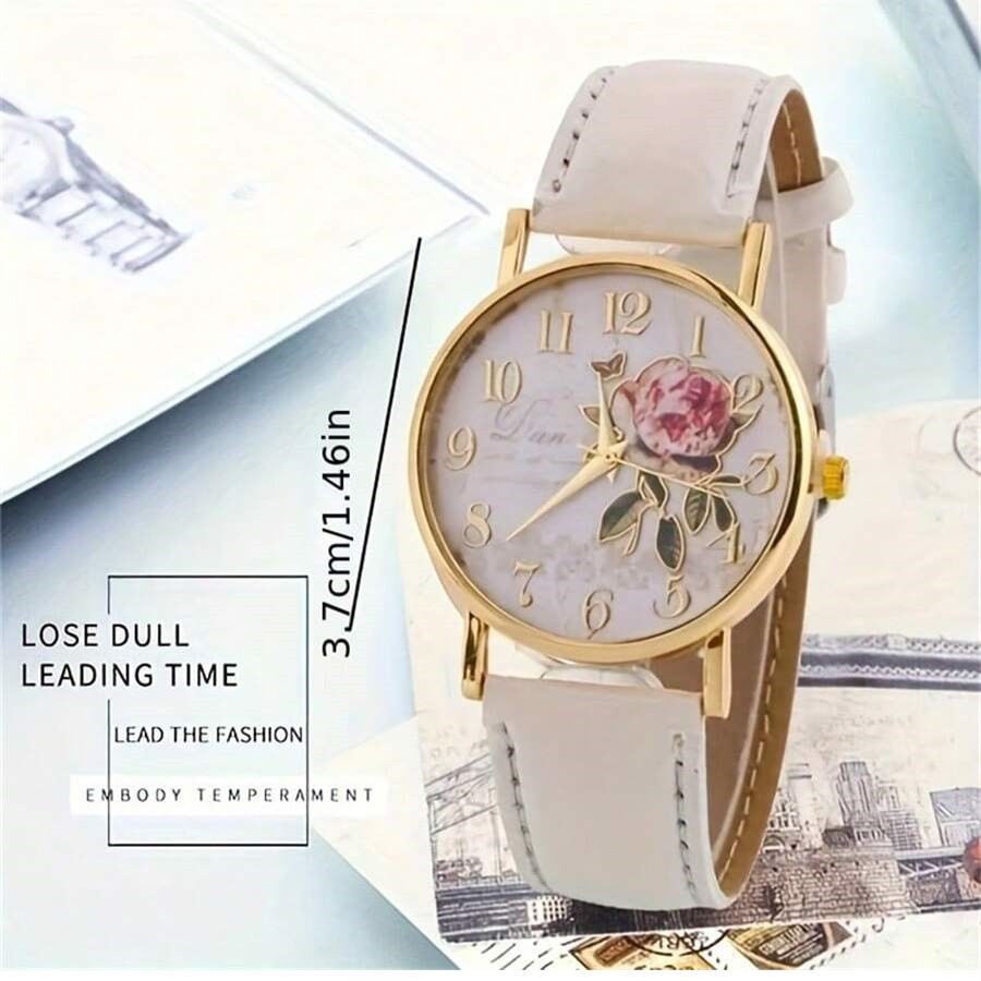Phụ Nữ Hoa Hồng Họa Tiết Đồng Hồ Thạch Anh Nữ Bán Chạy Đồng Hồ Đeo Tay Da PU Nữ Đồng Hồ Thông Thường Đồng Hồ Sinh Viên, Lựa Chọn Tốt Nhất Cho Quà Tặng