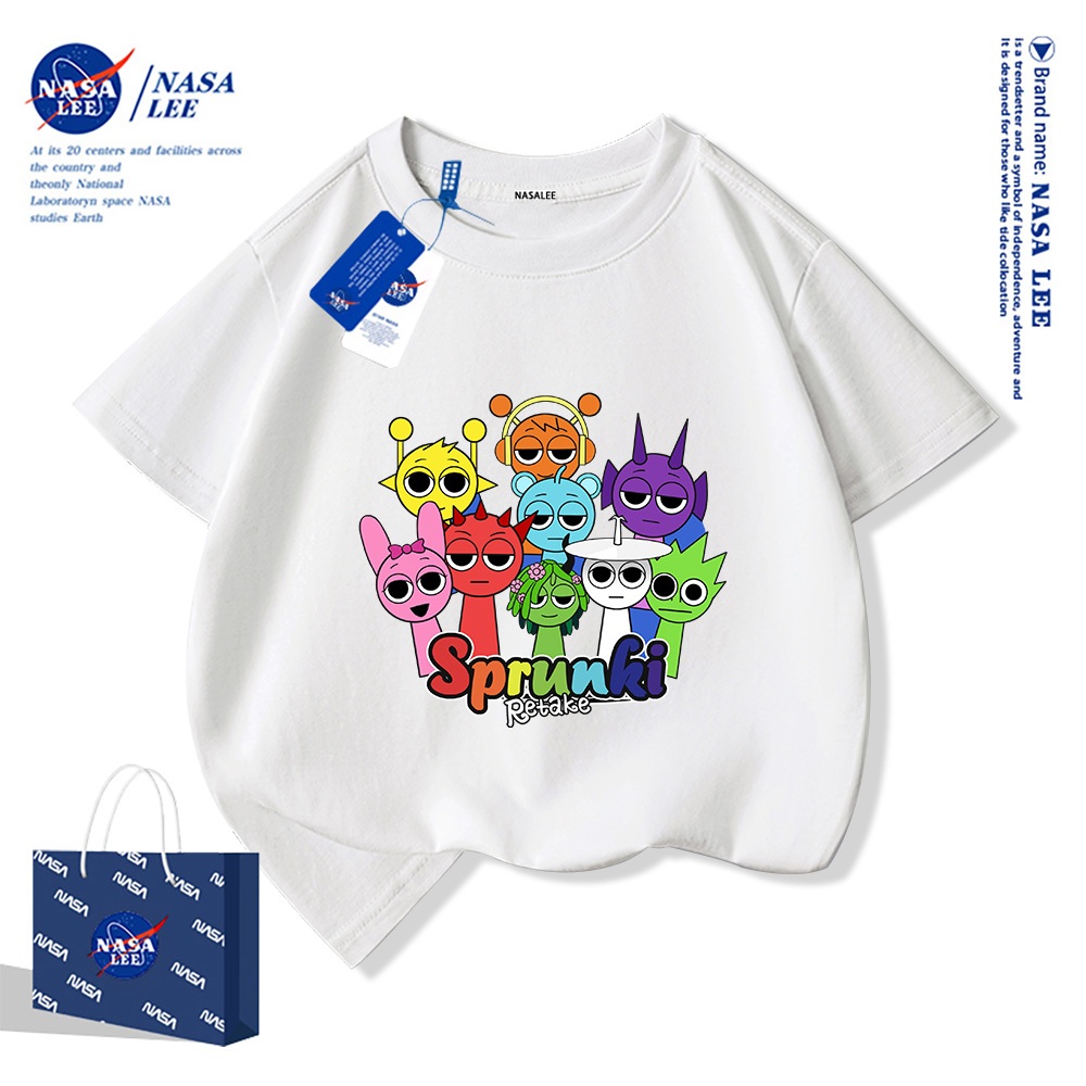 NASA Rhythm Box Sprunki Trẻ Em Mùa Hè Cổ Tròn Tay Ngắn Cotton Nguyên Chất Nam Nữ Trẻ Em Áo Hoạt Hình