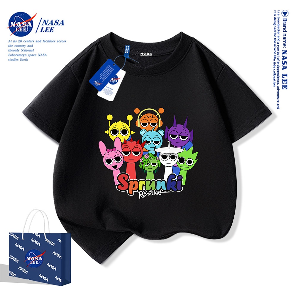 NASA Rhythm Box Sprunki Trẻ Em Mùa Hè Cổ Tròn Tay Ngắn Cotton Nguyên Chất Nam Nữ Trẻ Em Áo Hoạt Hình