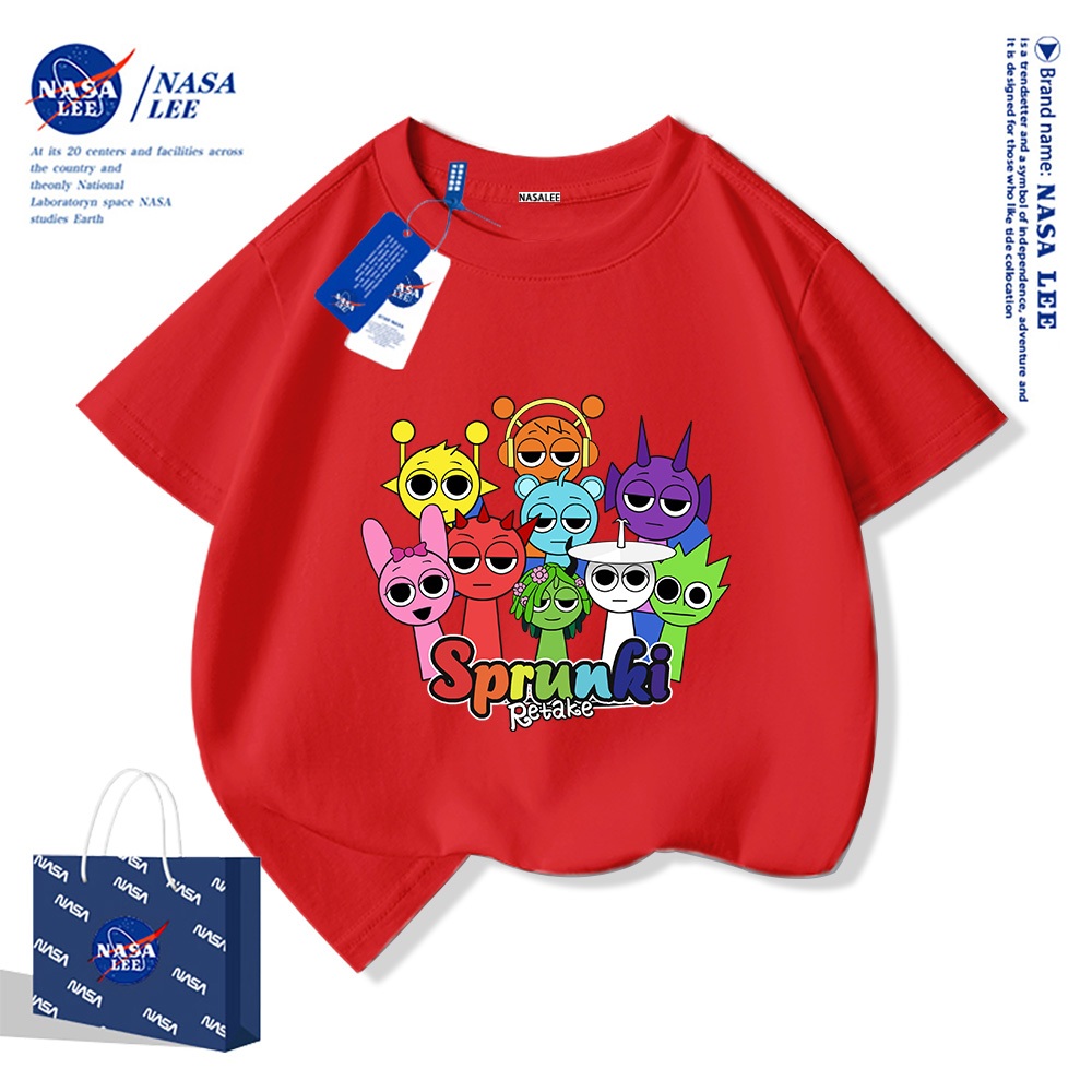 NASA Rhythm Box Sprunki Trẻ Em Mùa Hè Cổ Tròn Tay Ngắn Cotton Nguyên Chất Nam Nữ Trẻ Em Áo Hoạt Hình
