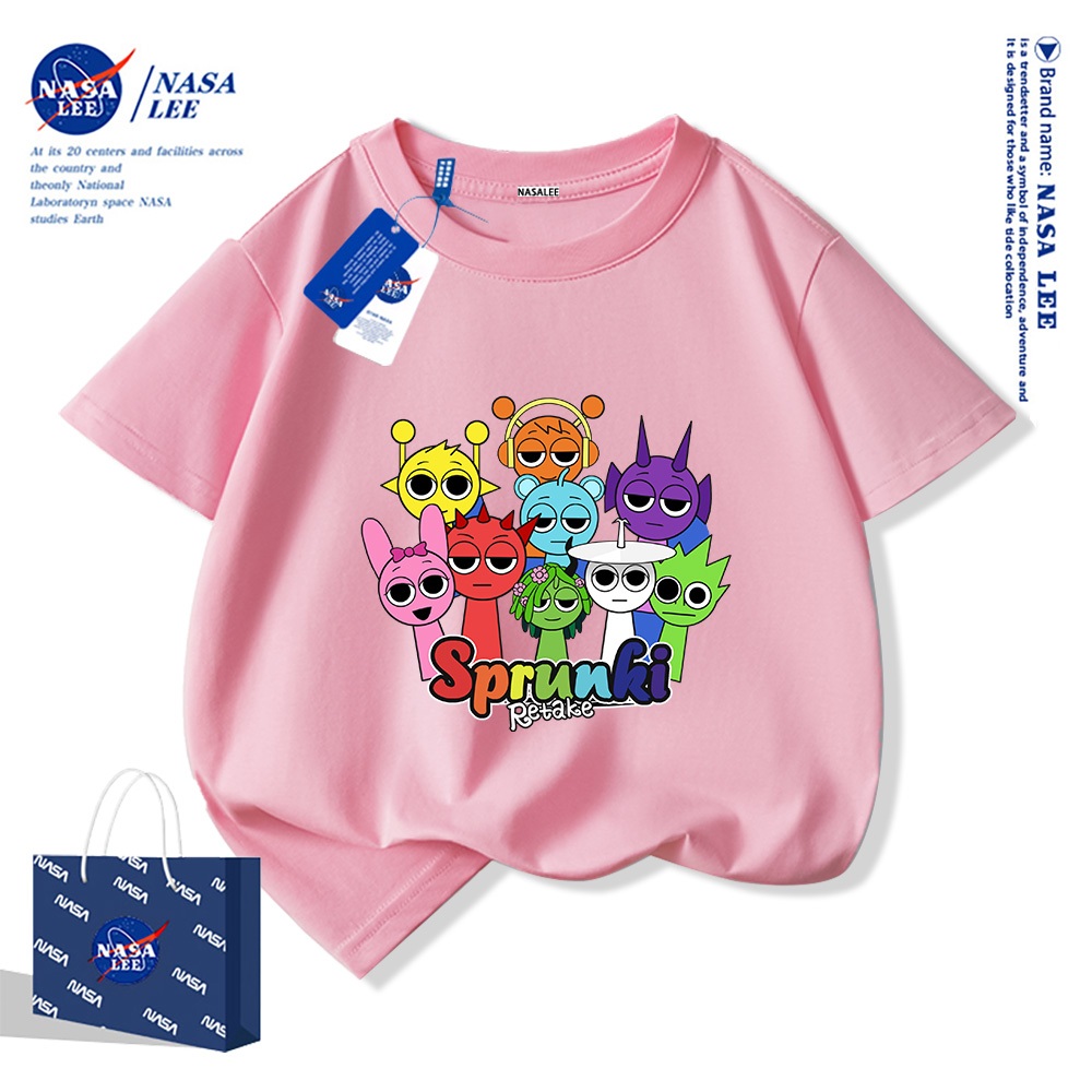 NASA Rhythm Box Sprunki Trẻ Em Mùa Hè Cổ Tròn Tay Ngắn Cotton Nguyên Chất Nam Nữ Trẻ Em Áo Hoạt Hình