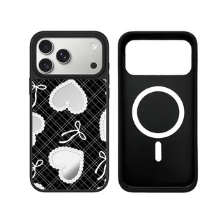 Từ tính không dây iPhone 17 16 15 14 13 Pro Max Plus Cool Cherry Heart Black Edge Mirror Back Case