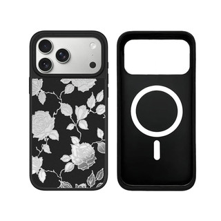 Từ tính không dây iPhone 17 16 15 14 13 Pro Max Plus Cool Cherry Heart Black Edge Mirror Back Case