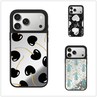 Từ tính không dây iPhone 17 16 15 14 13 Pro Max Plus Cool Cherry Heart Black Edge Mirror Back Case