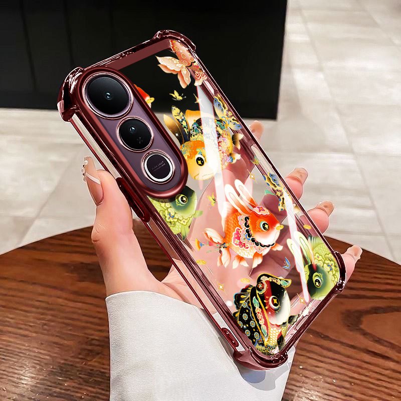 Vỏ YBD Cho Vivo V70 FE V60 Lite Y200 Y300 V40 Lite V50 Lite V50E V40 Pro 5G Vỏ Điện Thoại Chống Rơi Trong Suốt Có Cá Quái Vật