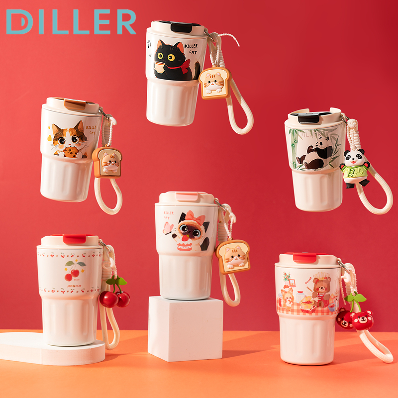 Diller (11.5oz / 340ml) Gốm lót Cốc cà phê bằng thép không gỉ có nắp Bình chân không Cốc du lịch D240596