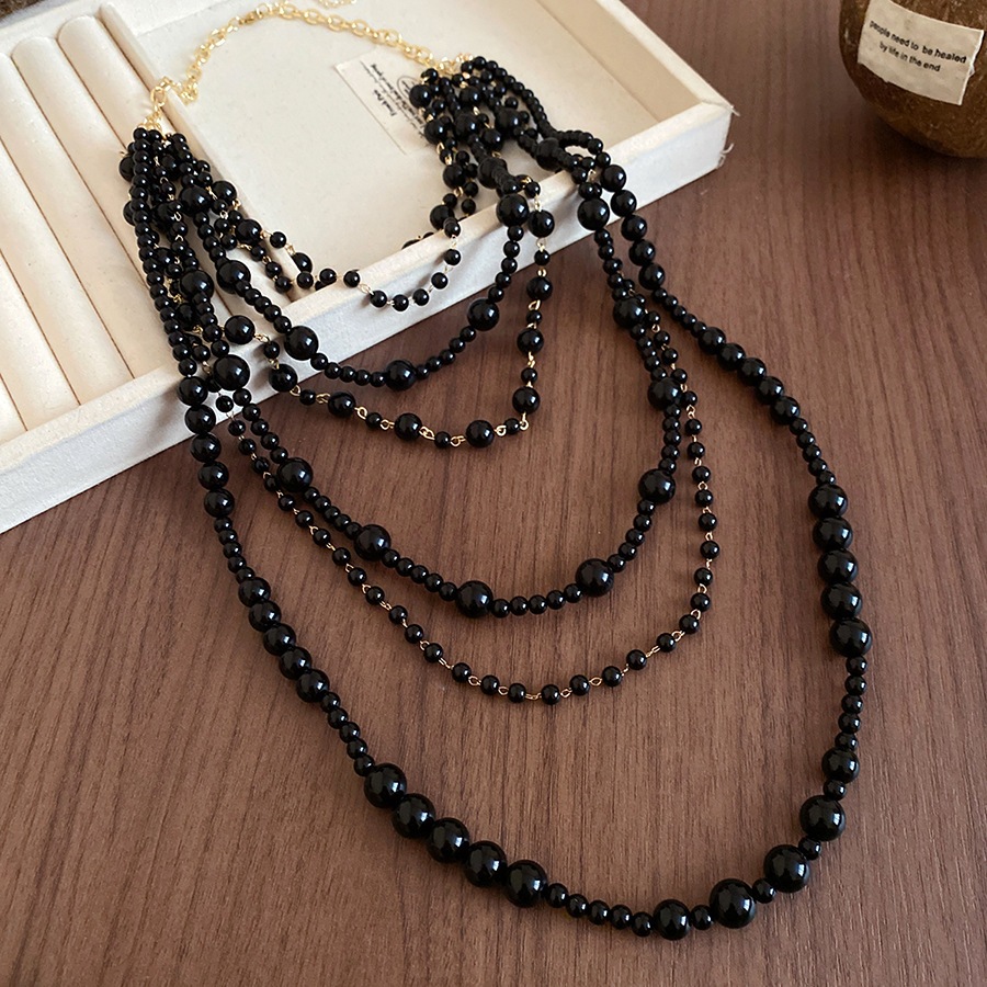 Vòng cổ đính cườm màu đen nhiều lớp - Trang sức thời trang nữ