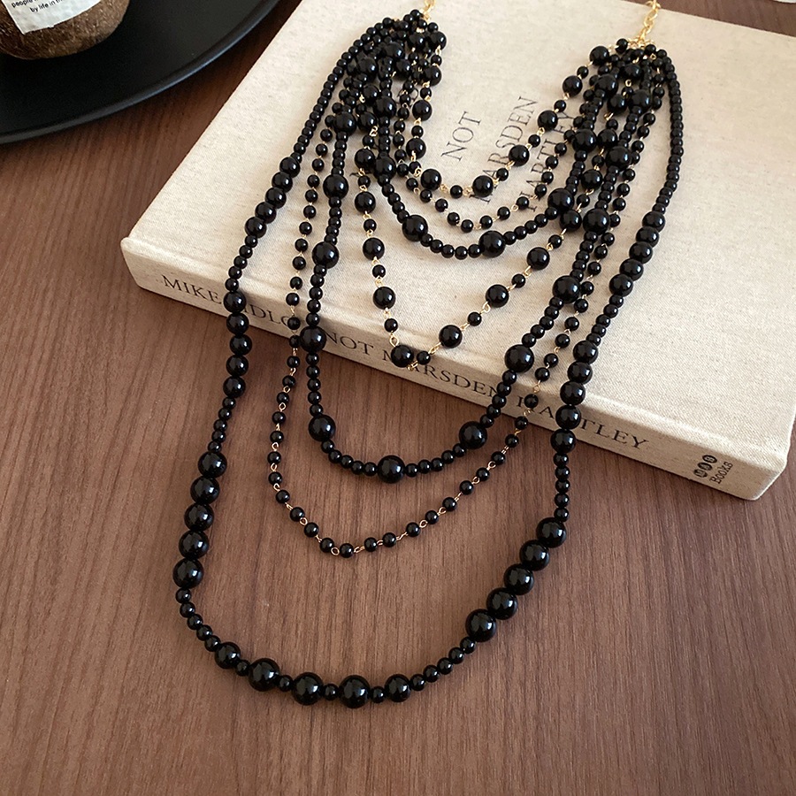 Vòng cổ đính cườm màu đen nhiều lớp - Trang sức thời trang nữ