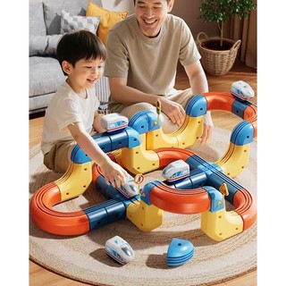 Giáo dục trẻ em điện cao tốc đường ray xe lửa khối lập phương DIY lắp ráp từ tính cho bé trai và bé gái