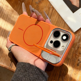 Ốp điện thoại giá đỡ ống kính lật màu cam vũ trụ mới cho IPhone 17Pro Max 11 12 13 14 15 16 Pro Max Vỏ mềm từ tính Vỏ chống sốc