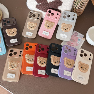Bảo vệ toàn diện Vỏ điện thoại bằng da PU hình gấu sang trọng dễ thương cho iPhone 17Promax 12 13 14 15 16 Pro Max Vỏ điện thoại di động nữ chống sốc