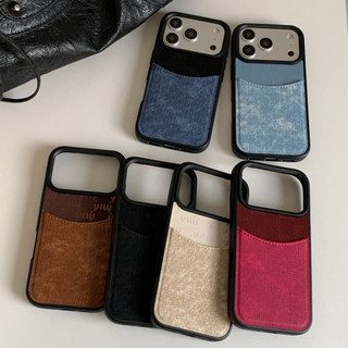 Thời Trang Hàn Quốc Ghép Màu Vải Denim Khe Cắm Thẻ Túi Ốp Lưng Điện Thoại Cho iPhone 17Promax 17Pro 14 15 16 Pro Max 13 Chống Sốc Nam Nữ Vỏ Điện Thoại Di Động