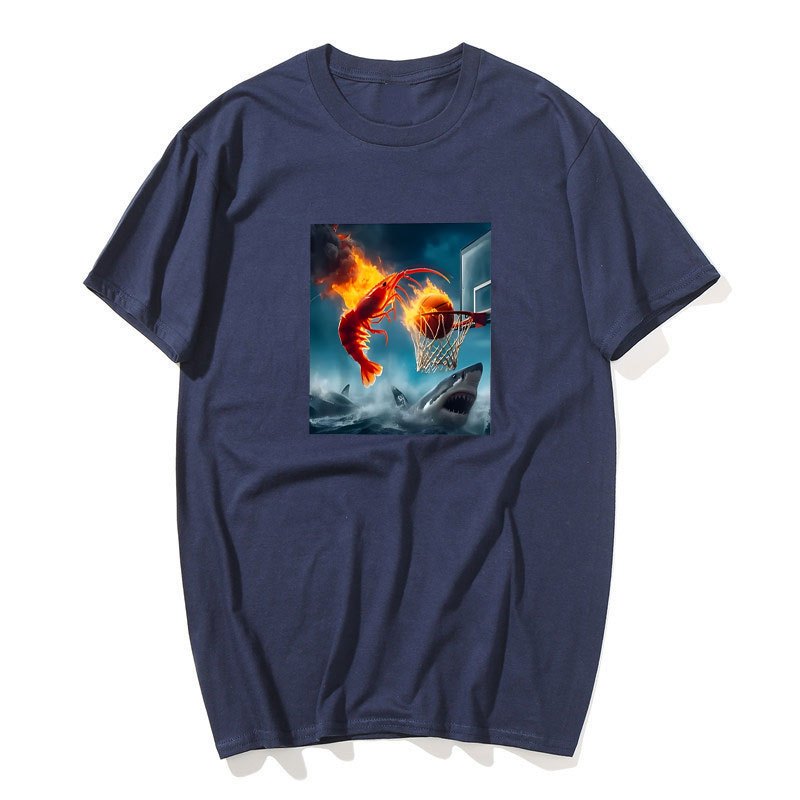 Áo Thun Oversize Cotton 100%, Thiết Kế Câu Cá Trừu Tượng và Meme Tôm Dunking Cho Nam Nữ