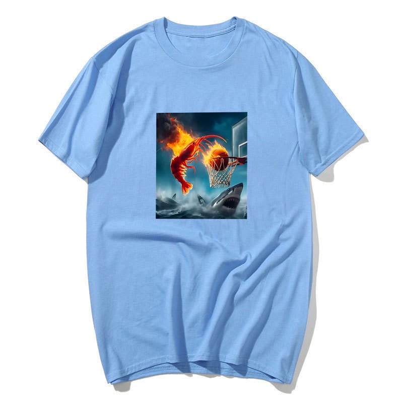 Áo Thun Oversize Cotton 100%, Thiết Kế Câu Cá Trừu Tượng và Meme Tôm Dunking Cho Nam Nữ