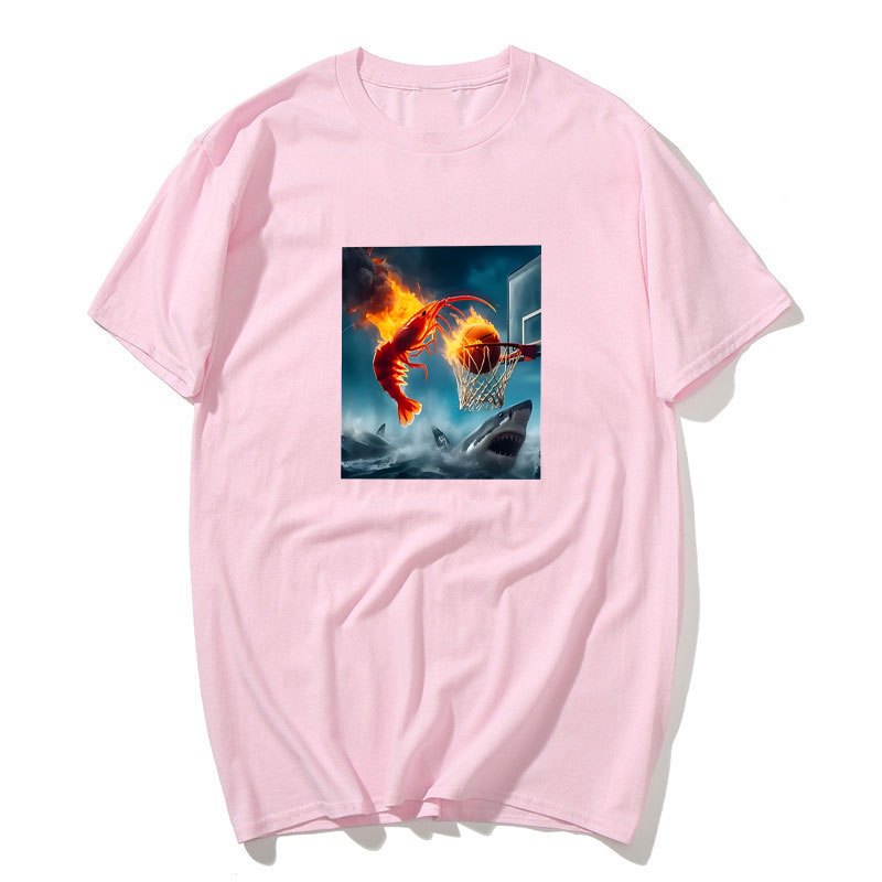 Áo Thun Oversize Cotton 100%, Thiết Kế Câu Cá Trừu Tượng và Meme Tôm Dunking Cho Nam Nữ