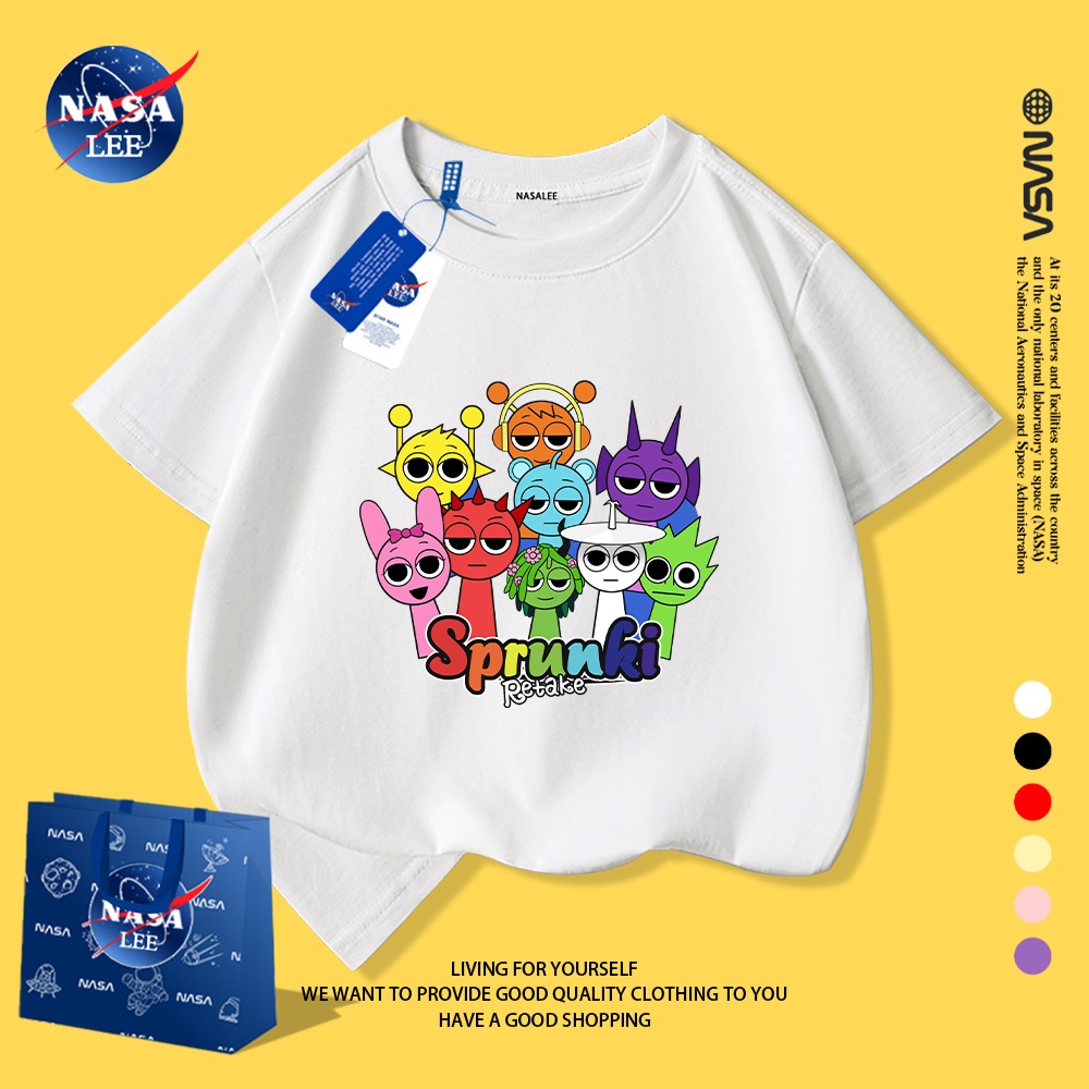 Áo Thun Trẻ Em NASA, Cotton, In Hình SPRUNKI Hoạt Hình, Có Thể Mặc Trong Hoặc Ngoài, Unisex