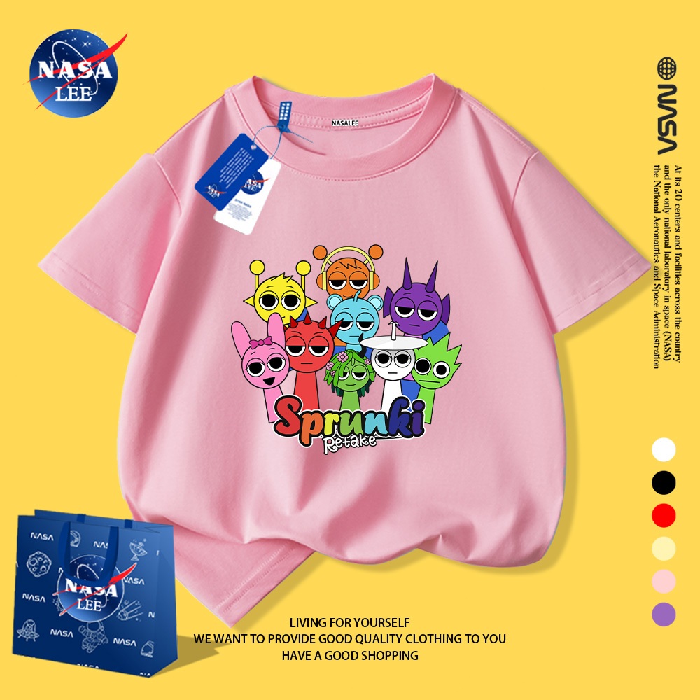 Áo Thun Trẻ Em NASA, Cotton, In Hình SPRUNKI Hoạt Hình, Có Thể Mặc Trong Hoặc Ngoài, Unisex