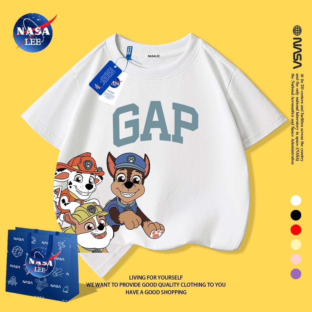 Áo Thun Ngắn Tay Trẻ Em NASA, In Hình Paw Patrol Hoạt Hình, Cotton, Dành Cho Bé Trai Và Bé Gái