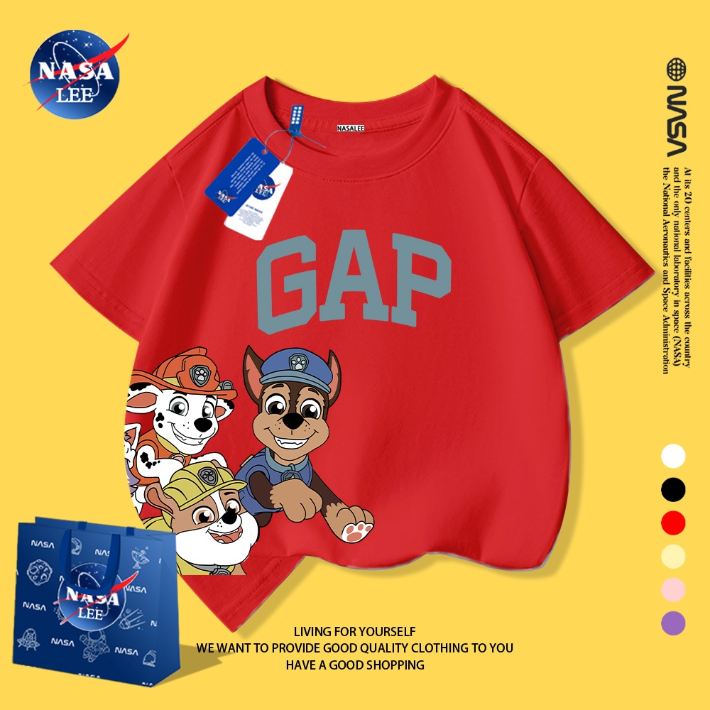 Áo Thun Ngắn Tay Trẻ Em NASA, In Hình Paw Patrol Hoạt Hình, Cotton, Dành Cho Bé Trai Và Bé Gái