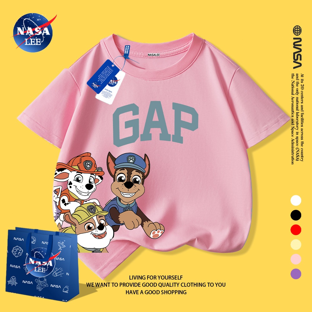Áo Thun Ngắn Tay Trẻ Em NASA, In Hình Paw Patrol Hoạt Hình, Cotton, Dành Cho Bé Trai Và Bé Gái